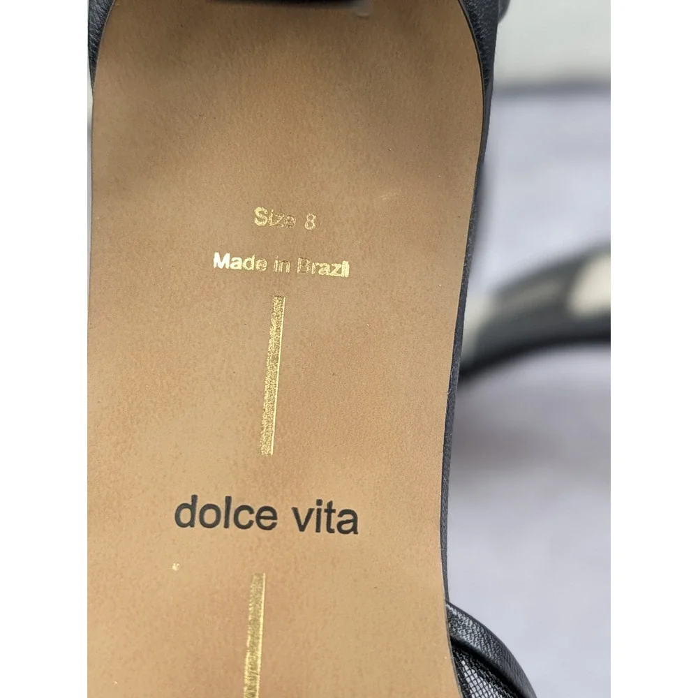 Dolce Vita Womens Black Leather Mesh Ankle Strap Peep Toe Stiletto Heels Size 8